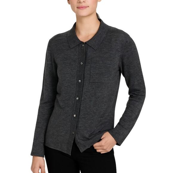 One Grey Day Gray Knit Button Up Collared Top Long Sleeve NWOT Size Small - Picture 1 of 8